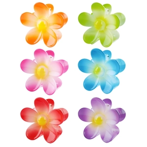 Set of 6 colorful gradient flower hair claws with glossy resin finish for ponytails