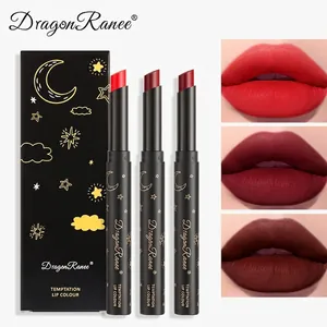 Three-piece matte velvet lipstick set with star and moon pattern and lip swatches