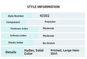 Polyester material specifications for halter neck printed large hem maxi dress