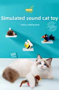 Macro shot of realistic plush animal cat toys with built-in sound and soft textures