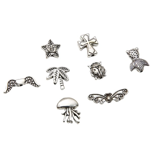 8 types of silver alloy spacer beads with wings, tree and fish shapes for DIY jewelry