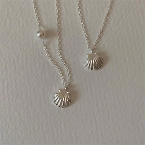 Minimalist 925 sterling silver shell and pearl necklace set with fine cross chains