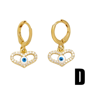 Boucles d'oreilles cœur dorées avec œil protecteur et pavé de zircons étincelants