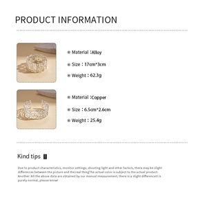 Detailed size specifications for 18K gold plated hollow intertwined cuff and alloy chain