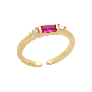 Minimalistische verstelbare gouden ring met magenta zirkoon en zijstenen voor dames