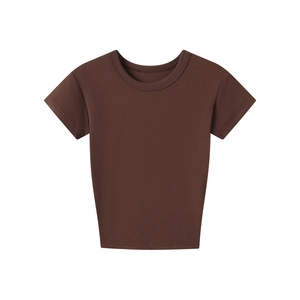 Detail of a brown modal sports T-shirt showing high-quality fabric texture and stitching