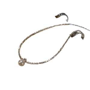 Elegant silver pearl necklace with cubic zirconia pendant on a clean white background
