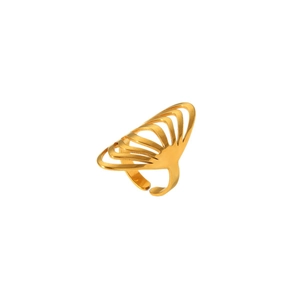 Modern 18K gold-plated stainless steel open ring with a hollow fan-shaped design