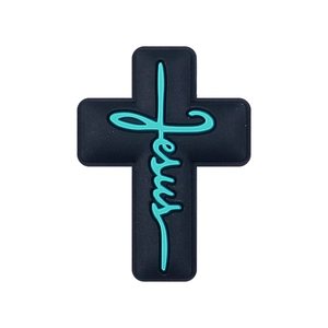 Perla a croce in silicone con scritta Jesus verde acqua per penne e catenelle fai-da-te