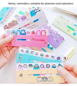 Cute cartoon animal sticky notes for scrapbooking and page markers on a grid notebook