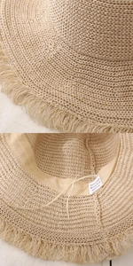Detailaufnahme von Strohhut mit Fransenrand und Textur aus 100% Papiermaterial
