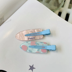 Pinces à cheveux Y2K à carreaux couleur bonbon avec texte pêche en rose et bleu transparent