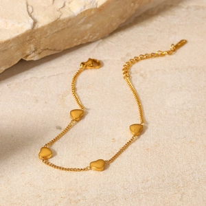 Bracciale a catena in acciaio inossidabile placcato oro 18K con quattro ciondoli a cuore