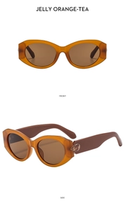 Front and side view of jelly orange-tea fashion sunglasses with premium resin lenses