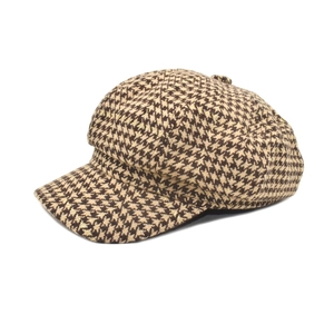 Klassische braune Schiebermütze mit Hahnentrittmuster und Vintage-Oktogonal-Design