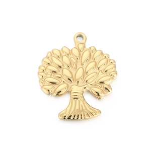 Golden Tree of Life stainless steel pendant with hollow design and smooth metallic finish