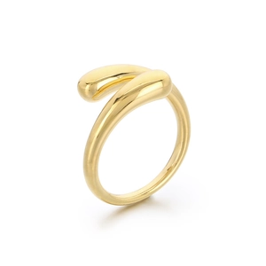 Anello aperto in acciaio inossidabile dorato 18k con design a doppia goccia d'acqua