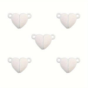 Detailed set of 5 white heart-shaped magnetic clasps for DIY jewelry making and crafts