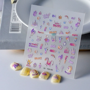 5D Relief Nail Stickers Purple Magic Castle Elf Dragon Unicorn Rainbow 5D Embossed Nail Art Decals For Women DIY Manicure Decoration