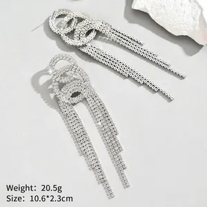 Silver tassels long drop earrings with crystals, weight 20.5g, size 10.6x2.3cm