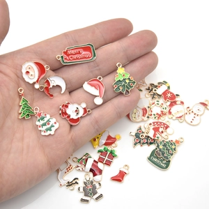 Christmas enamel alloy charms set featuring Santa, trees and snowmen for DIY jewelry making