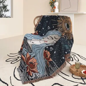 Bohemian Art Woven Blanket Cotton Blend Jacquard Tapestry With Tassels Decorative Wall Hanging Throw For Sofa Bed Home
