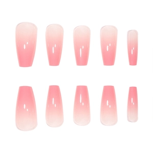 Glossy pink gradient coffin shape press-on nails set of 10 pieces on white background