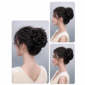 Extension per chignon spettinato con ricci neri naturali per uno stile volumizzante