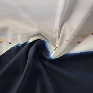 Detailed view of bohemian tapestry fabric with artistic abstract print and soft texture