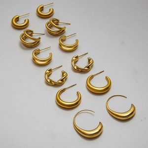 Detailed collection of 14k gold plated stainless steel earrings in various geometric designs
