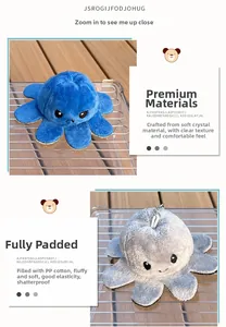 Reversible octopus plush charm showing soft crystal fabric texture and metal keychain