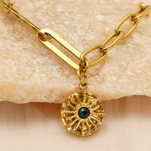 Bracciale a catena in acciaio inossidabile placcato oro 18K con ciondolo a sole