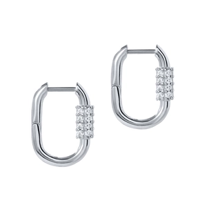 French vintage silver U-shaped hoop earrings with sparkling cubic zirconia pavé