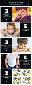 Détail de tatouages dinosaures imperméables pour enfants avec film holographique doré