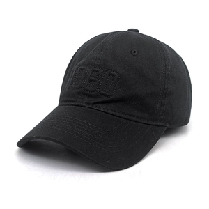 Macro detail of 1960 embroidery and twill cotton texture on black baseball cap