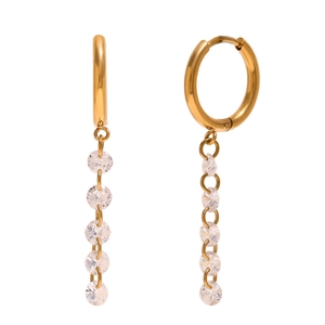 Minimalist 18K gold plated stainless steel hoop earrings with five white zircon drops