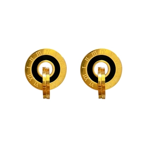 Minimalist Roman numeral titanium steel hoop earrings in gold and black finish