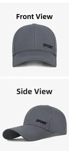 Detailed views of dark grey sports cap with black embroidery and reinforced long brim