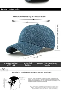 Guide des tailles pour casquette en jean à cœurs avec tour de tête réglable de 55-60 cm