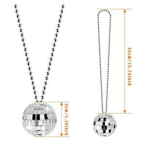 Silver mirror disco ball necklace with 3cm pendant and 35cm bead chain for party decor