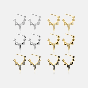 Triangle Spike Hoop Earrings 925 Sterling Silver Geometric Pave Cubic Zirconia Punk Gothic Jewelry For Women
