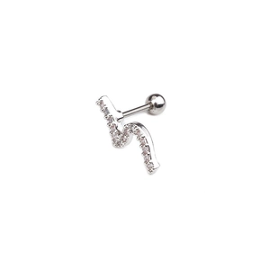 Silver wave shaped stainless steel stud earring with sparkling zircon stones
