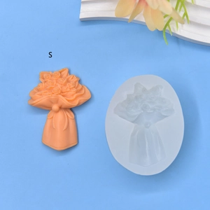 Detail of small rose bouquet silicone mold with orange resin finished flower sample