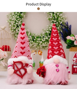 Detail of Valentine Gnomes with knitted heart hats, Cupid bow and red roses display