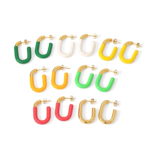 18K gold plated stainless steel U-shaped enamel hoop earrings set in 7 colors