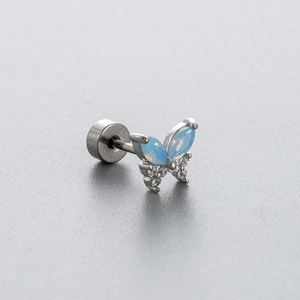 Schmetterlings-Ohrstecker aus Titanstahl mit blauem Opal und Zirkonia-Steinen