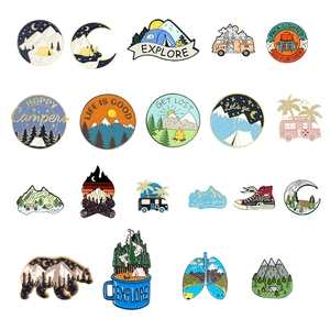 Outdoor Camping Enamel Pin Brooch Zinc Alloy Metal Badge Mountain Landscape Pattern For Backpack Clothing Decor