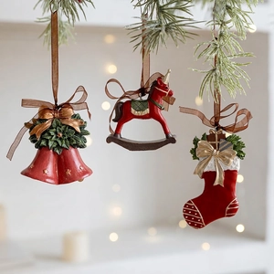 Christmas Tree Hanging Ornaments Retro Resin Elf Santa Angel Rocking Horse For Holiday Home Decor Party Decorations