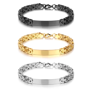 Byzantine Chain Bracelet Stainless Steel Rectangular ID Plate Polished Industrial Fashion Jewelry For Men Women