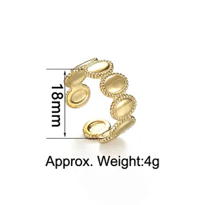 14K gold plated stainless steel open ring with beaded oval link design, 18mm diameter
